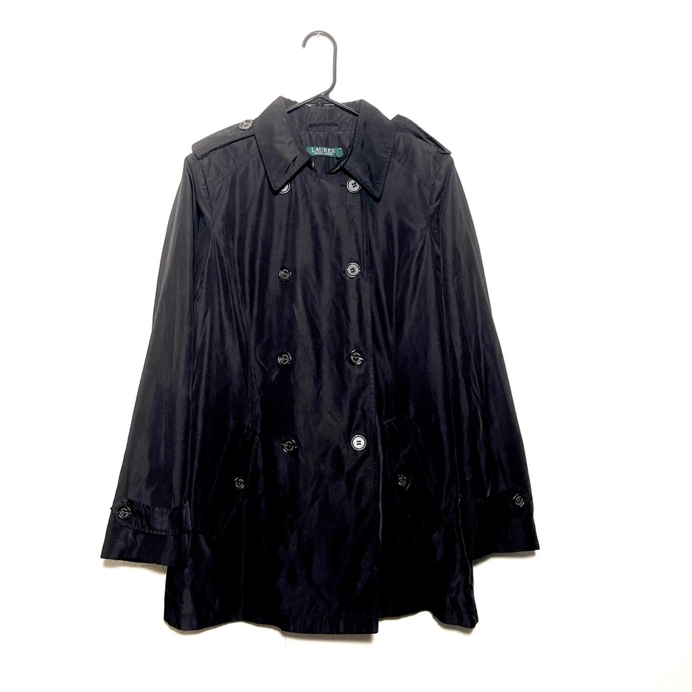 Ralph Lauren Women's Black Taffeta Short Trench Coat Size M